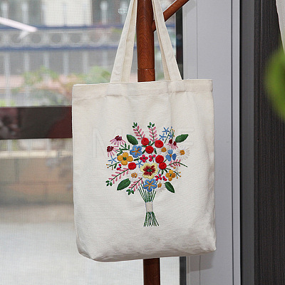 DIY Flower Bouquet Pattern Tote Bag Embroidery Kit PW22121375828-1