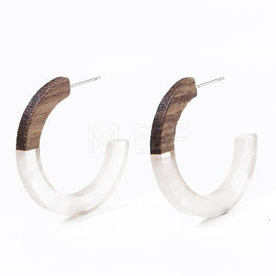 Resin & Walnut Wood Stud Earring Findings X-RESI-R425-01-A03-1