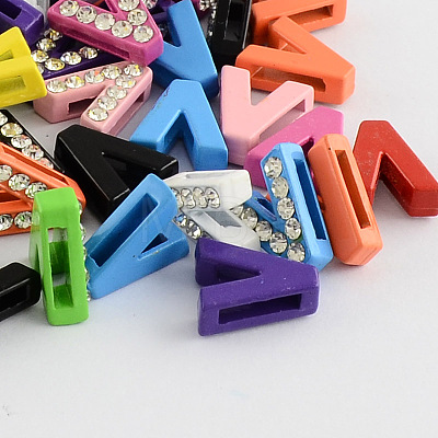 Mixed Color Zinc Alloy Grade A Rhinestone Letter Slide Charms ALRI-S130-V-1