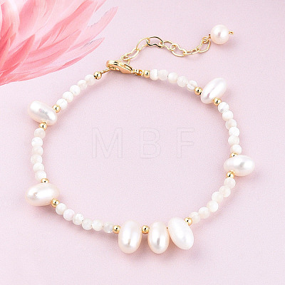 Natural White Shell & Pearl Beaded Bracelet for Women BJEW-T021-01G-1