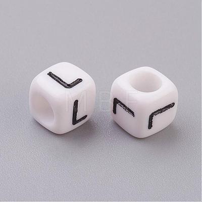 White Letter L Acrylic Cube Beads X-PL37C9308-L-1