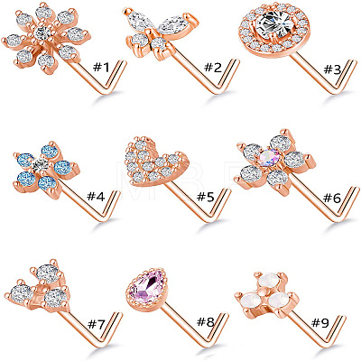 316L Surgical Stainless Steel Light Sky Blue Cubic Zirconia L-Shaped Nose Rings WG135CD-04-1