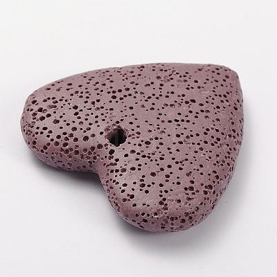 Synthetic Lava Rock Big Flat Heart Pendants G-O025-10A-1