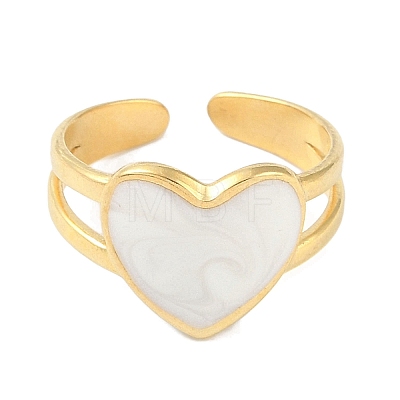 Ion Plating(IP) 304 Stainless Steel Enamel Heart Cuff Finger Rings RJEW-L107-059G-01-1