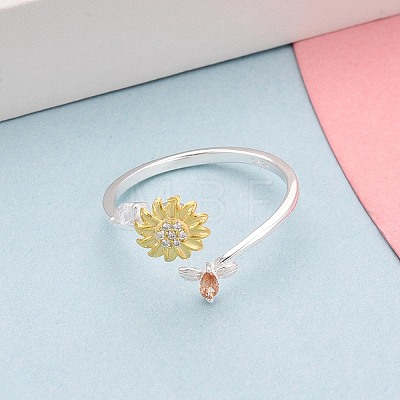 925 Sterling Silver Micro Pave Cubic Zirconia Open Cuff Rings for Women STER-N016-138SG-1