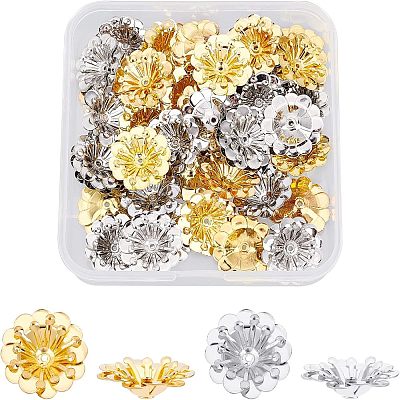 40Pcs 2 Colors Multi-Petal Brass Bead Caps KK-FH0002-43-1