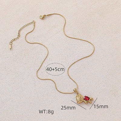 304 Stainless Steel with Red Glass Bear Pendant Necklaces for Women PA5495-1