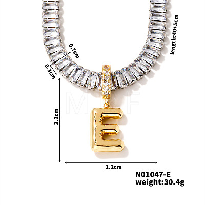 Golden Tone Brass Pave Clear Cubic Zirconia Letter Pendant Necklaces for Women YX4437-5-1
