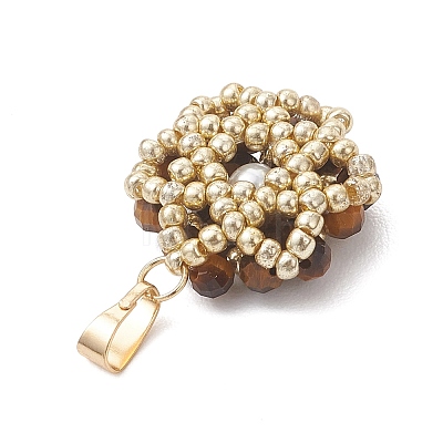 Natural Tiger Eye Faceted Round Cluster Flower Pendants PALLOY-MZ01197-03-1