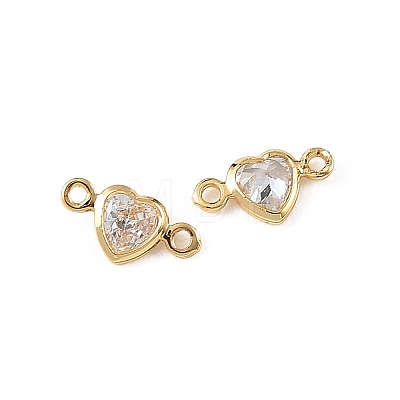 SHEGRACE Brass Pave Clear Cubic Zirconia Heart Connector Charms XGRQ2O671-448G-1