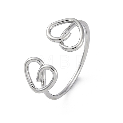 Heart 304 Stainless Steel Open Cuff Rings for Women RJEW-F174-07P-1