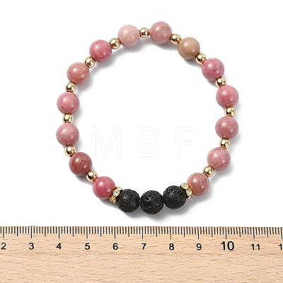 Adjustable Natural Rhodonite and Natural Lava Rock Stretch Bracelets BJEW-JB14150-01-1