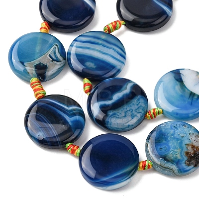 Natural Striped Agate/Banded Agate Coin Beads Strands G-NH0040-01H-1