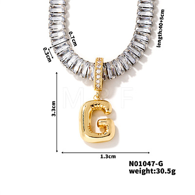Golden Tone Brass Pave Clear Cubic Zirconia Letter Pendant Necklaces for Women YX4437-7-1