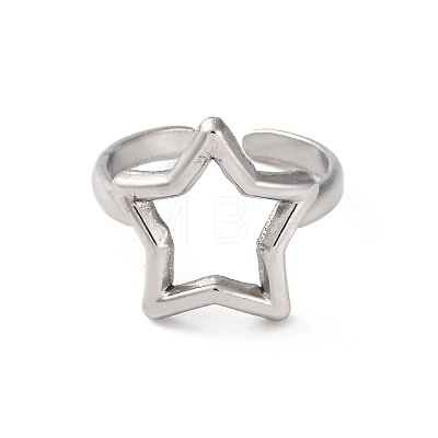 304 Stainless Steel Hollow Star Open Cuff Rings for Women RJEW-K258-07P-1