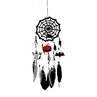 Halloween Theme Woven Net/Web with Feather Hanging Ornaments PW-WG53F30-02-1