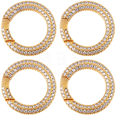 4Pcs Brass Micro Pave Cubic Zirconia Spring Gate Rings KK-SC0007-73-1
