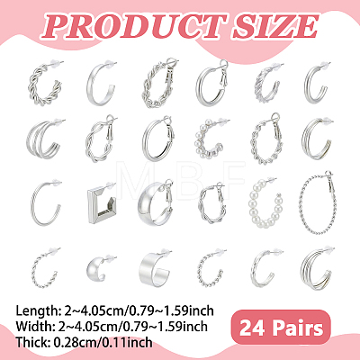 24 Pairs Zinc Alloy Stud Earring & Hoop Earring Sets EJEW-UN0005-42A-1