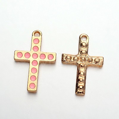 Light Gold Plated Alloy Enamel Cross Pendants ENAM-J544-01KCG-1