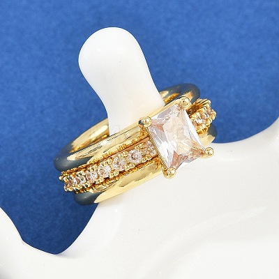 Brass Micro Pave Cubic Zirconia Plain Band Finger Rings for Women RJEW-P160-01E-G-1