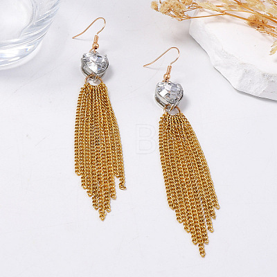 Alloy Pave Clear Cubic Zirconia Tassel Dangle Earrings for Women WG395D2-01-1
