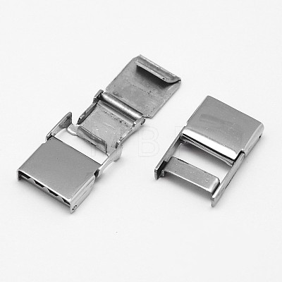 Rectangle 201 Stainless Steel Watch Band Clasps STAS-F067-15-1