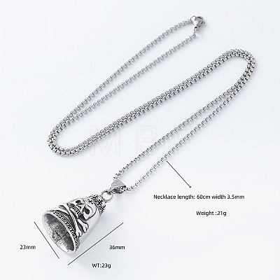 Cross Skull Viking Guardian Bell 304 Stainless Steel Pendant Box Chain Necklaces for Men Women DE4084-1