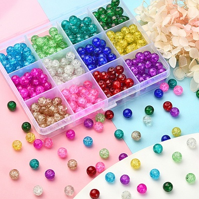 360Pcs 12 Colors Spray Painted Crackle Glass Beads Strands CCG-YW0001-12-1