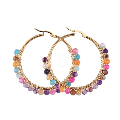 Beaded Hoop Earrings X-EJEW-JE03830-06-1