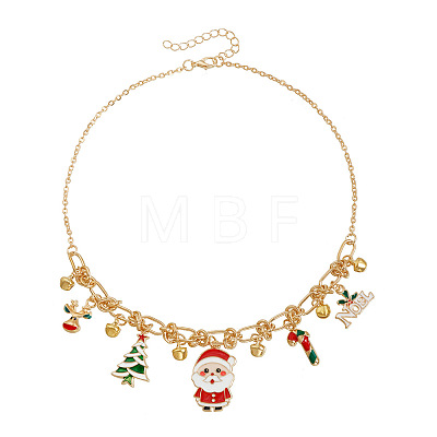 Alloy Enamel Santa Claus Christmas Tree Candy Cane Pendant Bib Necklaces for Women FS-WG5D6F3-01-1