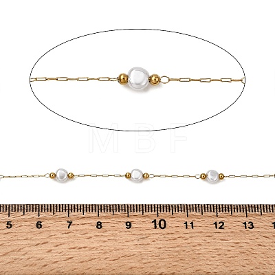 Handmade 304 Stainless Steel ABS Plastic Pearl Beaded Round Link Chains CHS-L032-01G-06-1