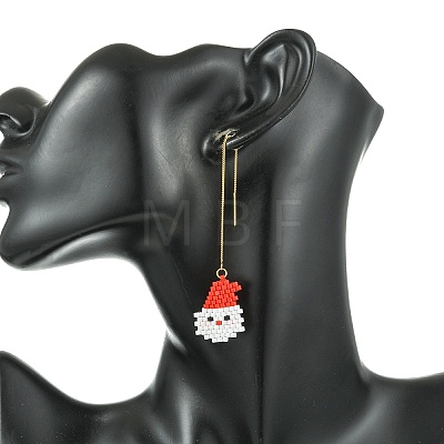 Christmas 304 Stainless Steel with Glass Cylinder Seed Beads Ear Thread EJEW-MZ00817-1