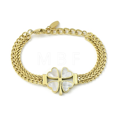 Natural Shell Clover Link Bracelets with 304 Stainless Steel Chains BJEW-Q775-08G-1
