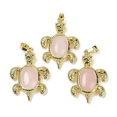 Natural Rose Quartz & Brass Pendants KK-F887-01G-15-1