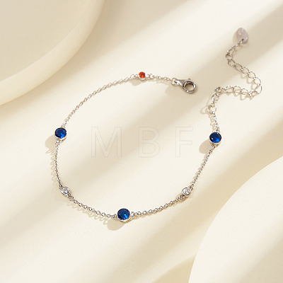 Rhodium Plated 925 Sterling Silver Pave Clear & Blue & Red Cubic Zirconia Cable Chain Bracelets BJEW-K250-02P-1