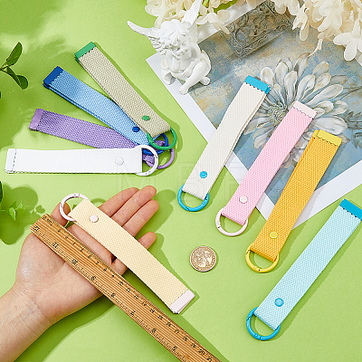 9Pcs 9 Colors Alloy Polyester Keychains KEYC-FH0001-80B-1