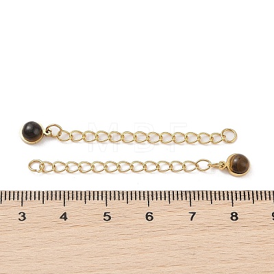 Ion Plating(IP) 316 Surgical Stainless Steel Curb Chain Extender with Natural  Tiger Eye Round Charm STAS-A097-01G-01-1