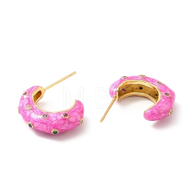 Enamel Moon Stud Earrings with Cubic Zirconia EJEW-F281-20G-1