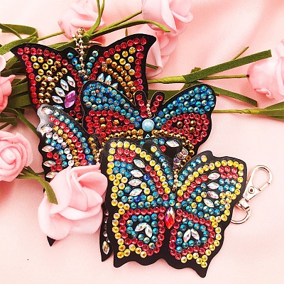 DIY Butterfly Keychain Diamond Painting Kits DIAM-PW0001-157-1