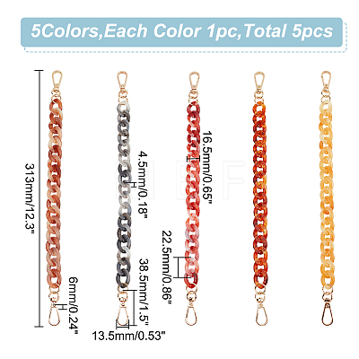 WADORN 5Pcs 5 Colors Acrylic Curb Chain Purse Extender Chains FIND-WR0007-21-1