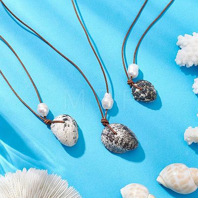 Summer Beach Natural Cultured Freshwater Pearl & Natural Shell Pendant Necklaces NJEW-JN05100-05-1