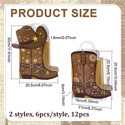 12Pcs 2 Styles Cowboy Boot Shape Paper Gift Tote Bags Kits ABAG-WH0083-013B-1