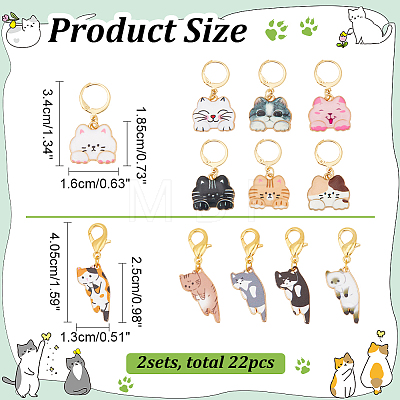  2 Sets 2 Style Cat Alloy Enamel Charm Locking Stitch Marker HJEW-NB0002-11-1