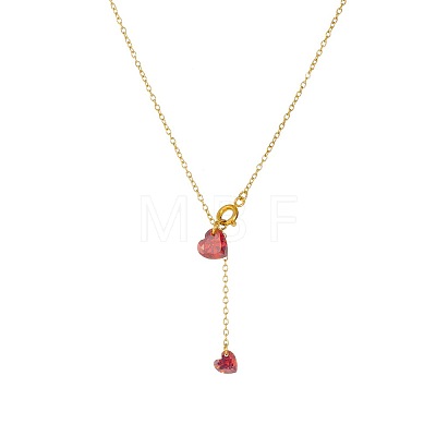 304 Stainless Steel Ruby Rhinestone Heart Lariat Necklaces WGB7D9D-01-1