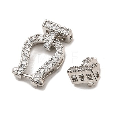 Brass Micro Pave Clear Cubic Zirconia Fold Over Clasps KK-C075-31P-1