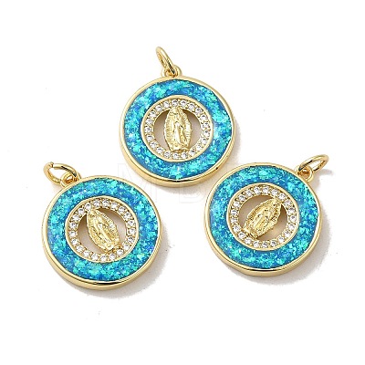 Rack Plating Brass Micro Pave Cubic Zirconia with Synthetic Opal Pendants KK-D088-18G-1