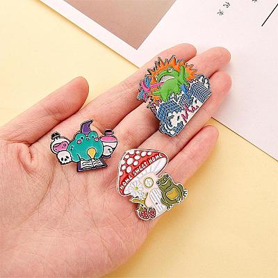 3 Pcs Enamel Lapel Pin Sets Cute Frog Mushroom Monster Enamel Pins Electrophoresis Black Alloy Brooches for Clothes Bags Backpacks Party Decoration Christmas Gift JBR109A-1