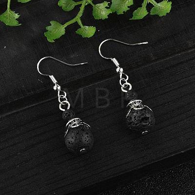 Natural Lava Rock Bead Dangle Earrings EJEW-JE02144-01-1