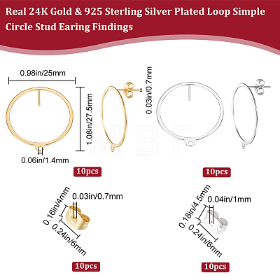 20Pcs 2 Colors 201 Stainless Steel Circle Ring Stud Earring Findings STAS-BBC0002-35-1