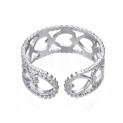 304 Stainless Steel Heart Wrap Open Cuff Ring RJEW-T023-48P-1